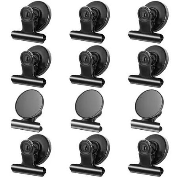 Fridge Magnets Heavy Duty Clips Refrigerator Magnetic List Display Fasteners Kitchen Home Office Organisation Black 12 Pcs