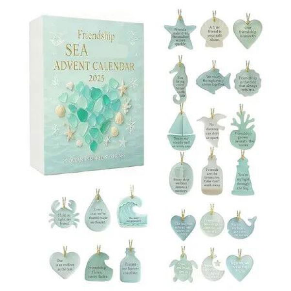 Friendship Sea Glass Advent Calendar 2025, 2D Acrylic Friendship Sea Glass 24 Days Christmas Countdown Calendar, Decoration Gift for Best Friend