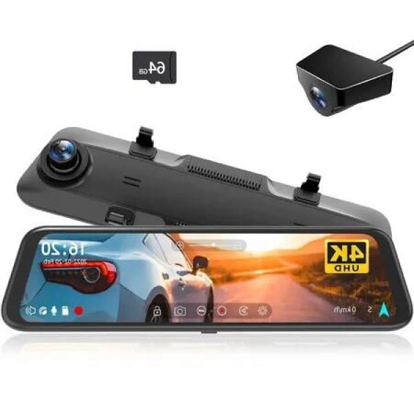 Front,Rear view Dash Camera with Smart Full Touch Screen,1080P crystal-clear video quality,64GB Card,WDR,Night Vision