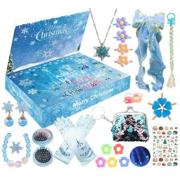 Frozen Princess Advent Calendar Surprise Box for Girls Gifts With Gloves Bags Hairband Hair Clips Christmas Gift