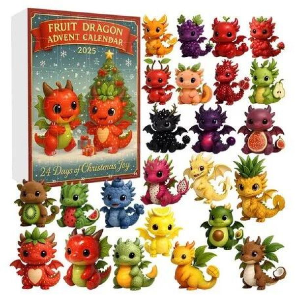 Fruit Dragon Christmas Advent Calendar,24 Days Of 2D Dragon Advent Calendar, Countdown To Christmas,Gift For Dragon Lovers And Collectors