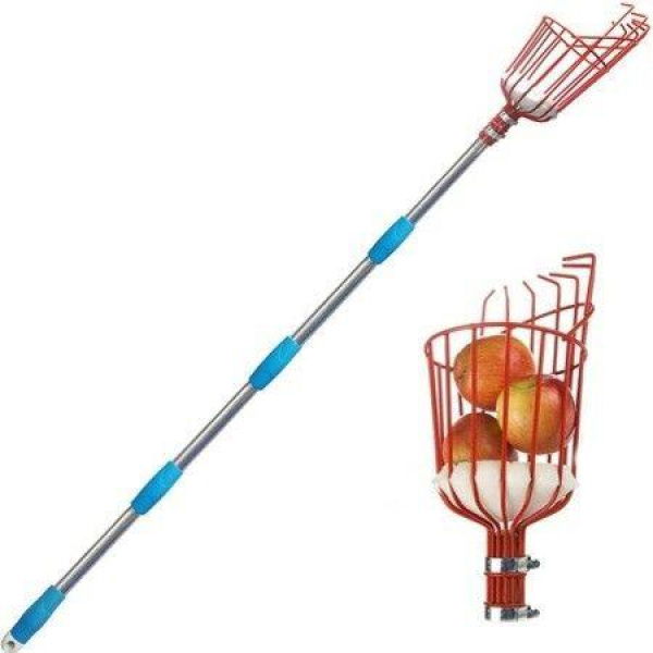 Fruit Picker Tool 8 Ft Height Adjustable Fruit Picker With Big Basket Light Weight Stainless Steel Pole