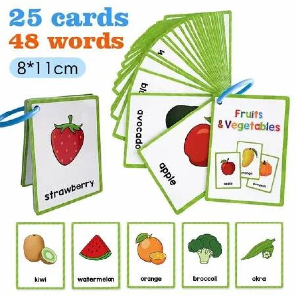 Fruit Vegetable Montessori English Word Learning Flash Cards for Kids,Early Educational Flashcards,Classroom Supplies,Teaching Materials For Teachers