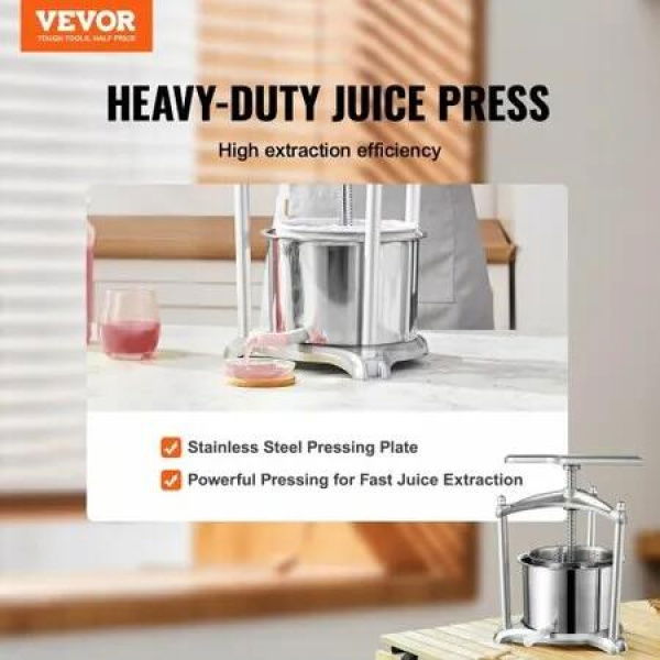 Fruit Wine Press, 1.6 Gallon/6L, 2 Stainless Steel Barrels, Manual Juice Maker, Cider Apple Grape Tincture Vegetables Honey Olive Oil Making Press with T-Handle, Triangular Structure for Kitchen