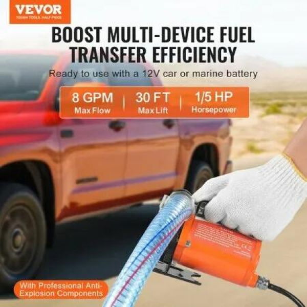 Fuel Transfer Pump 12V 8 GPM 1/6 HP Diesel Pump with Auto Fuel Nozzle