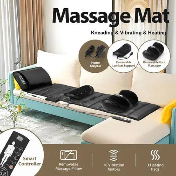 Full Body Massage Mat Heated Foot Back Massager Shiatsu Vibration Lumbar Support Neck Leg Relax Electric Heating Pad HOMASA Chair Recliner Seat Cushion