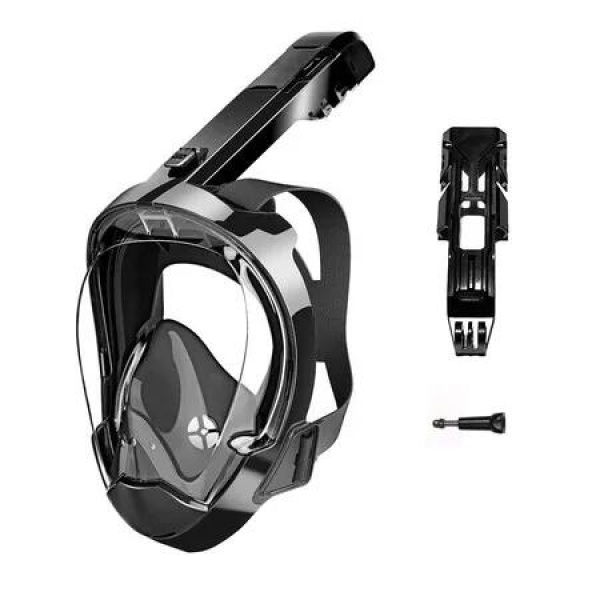 Full Face Snorkel Mask for Women Men with Dry Top System 180 Degree Panoramic View Snorkeling Gear with Camera Mount Black S/M