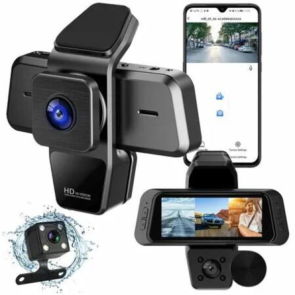 Full HD 1080P Dash Cam 3 Channel WiFi Car DVR Front Inside Rear Camera Night Vision G-sensor Motion Detection Loop Recording App Control