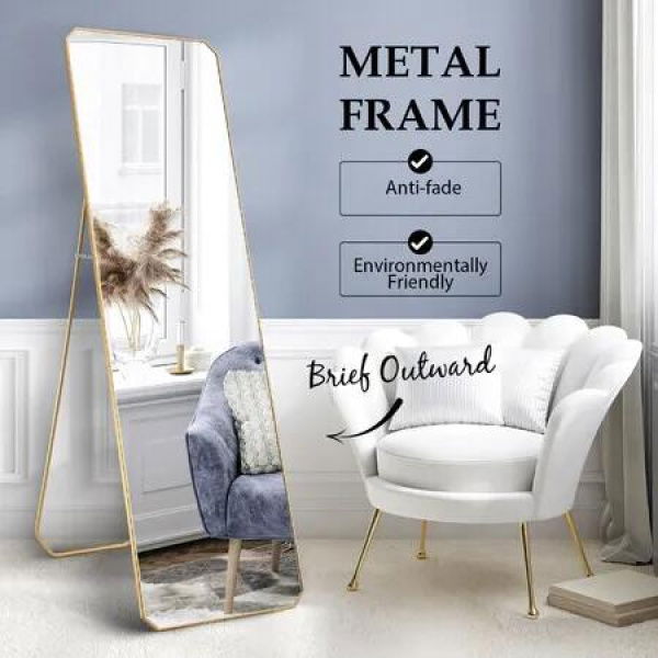 Full Length Floor Mirror Vanity Body Makeup Free Standing Wall Hanging Leaning Hallway Bedroom Dressing Room with Folding Stand 45x2x140cm