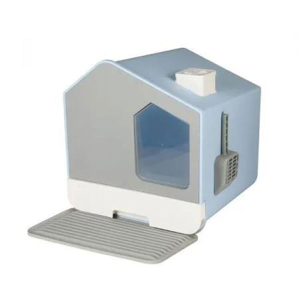 Fully Enclosed Cat Litter Box Mat Blue