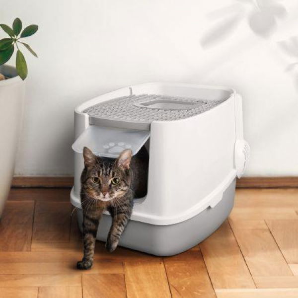 Fully Hooded Cat Litter Box Toilet With Carbon Filter Removes Smell For Small And Big Cats. Easy Cleaning.