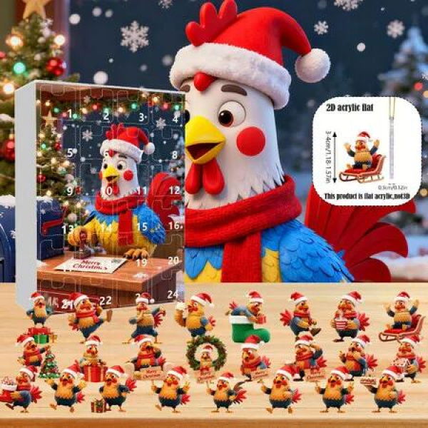 Funny Chicken 2025 Advent Calendar 24DAYS Christmas TREE Blind Box 2D Flat Acrylic Ornament 2026 Countdown Christmas Gift