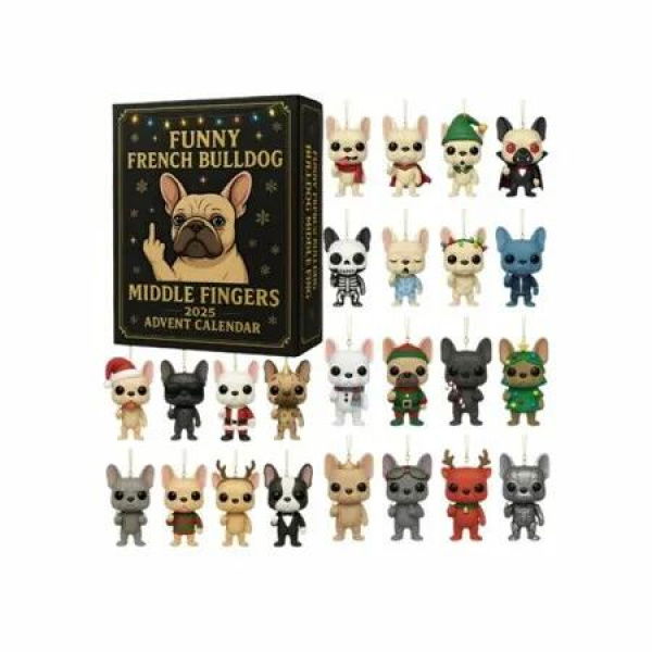 Funny Middle Finger French Bulldog Advent Calendar 24 Days Christmas Countdown Blind Box with Surprise Gift for Dog Lovers