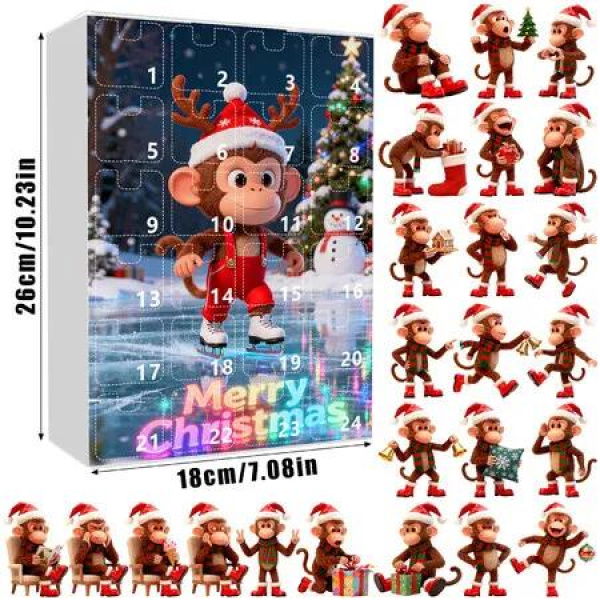 Funny Monkey 2025 Advent Calendar 24DAYS Christmas TREE Blind Box 2D Flat Acrylic Ornament 2026 Countdown Christmas Gift