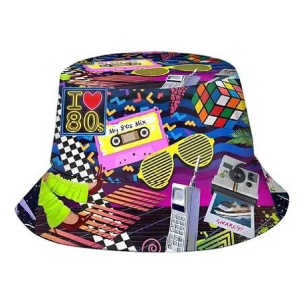 Funny Retro 80s 90s Style Design Summer Unisex Reversible Print Bucket Hat