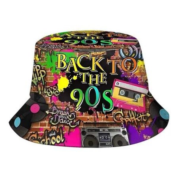 Funny Retro 90s Style Design Summer Unisex Reversible Print Bucket Hat