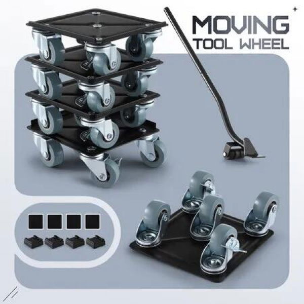 Furniture Dolly Mover 5 Wheel Moving Lifter Slider Trolley Tool Set 360 Degree Swivel Steel Heavy Duty 500kg Appliance Equipment Sofa Bed Piano Safe