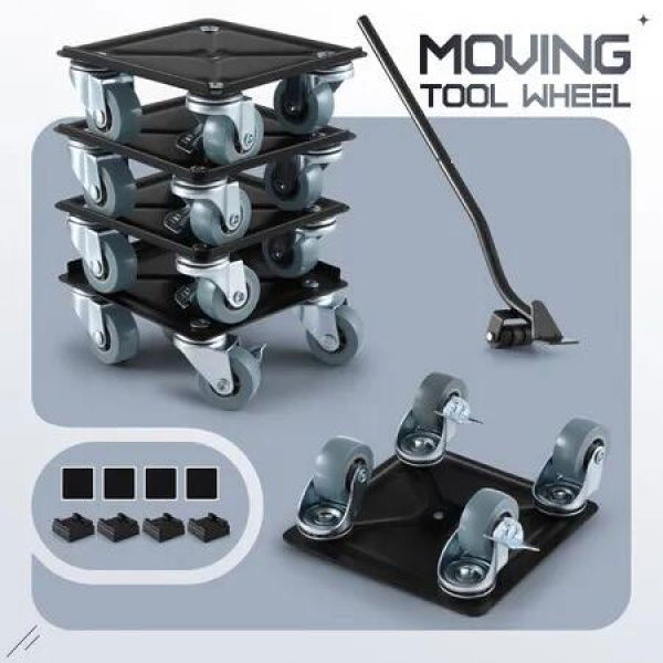 Furniture Moving Dolly 4 Wheel Mover Trolley Lifter Slider Tool Set 360 Degree Swivel Heavy Duty Steel Equipment Bed Sofa Piano Safe Appliance 500kg
