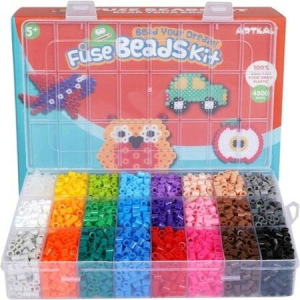 Fuse Beads Kit 4800pcs 24 Colors Iron Beads Set With 5 Pegboards 55 Patterns For Christmas Birthday Gift