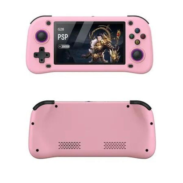G28 Handheld Game Console 64G Card with 15000 Games, 4.3 Inch HD Screen Portable Retro Video Handheld Game Players Gift for Kids, Pink