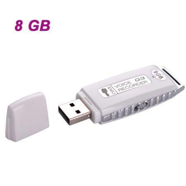 G3 Rechargeable USB Flash Drive/Voice Recorder - White (8GB)