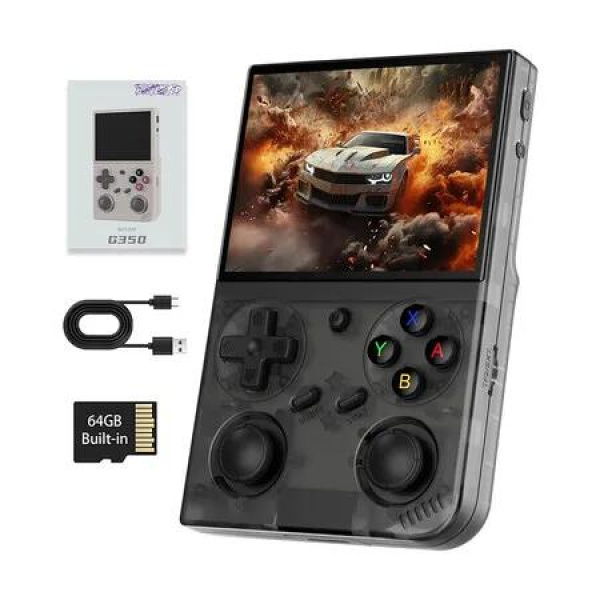 G350 Retro Gaming Console with 3.5 Inch IPS Screen Linux System Built in 64G TF Card 20+Emulators Pre-Installed 4371 Games Retro Game Console, Black