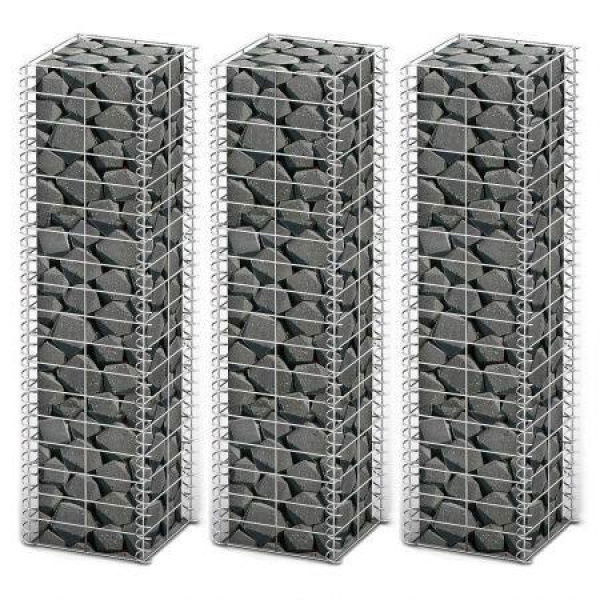 Gabion Set 3 Pcs Galvanised Wire 25x25x100 Cm