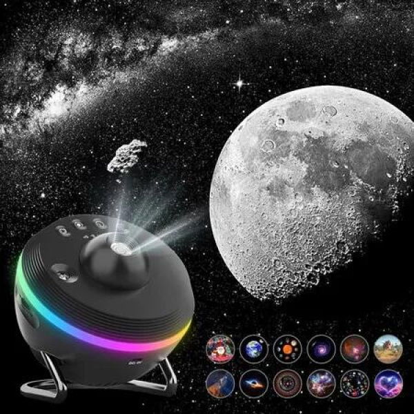 Galaxy Projector for Bedroom, 13 in 1 Star Projector for Kids, Space Projector with Milky Way Solar System Constellation Adjustable Knob Timed (Black)