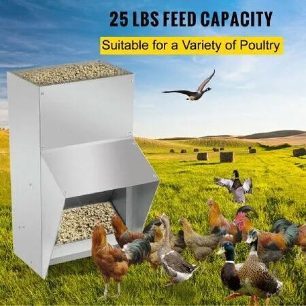 Galvanized Poultry Feeder Chicken Feeder No Waste 25 lbs Metal Feeder