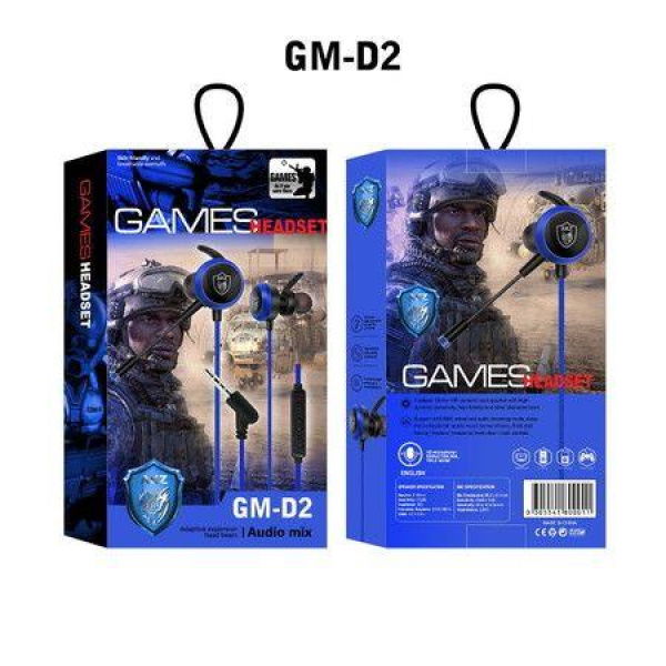 Game Earphone With Dual Mics 3.5mm Universal Wired In-Ear Earphone Noise Reduction Color: Blue.