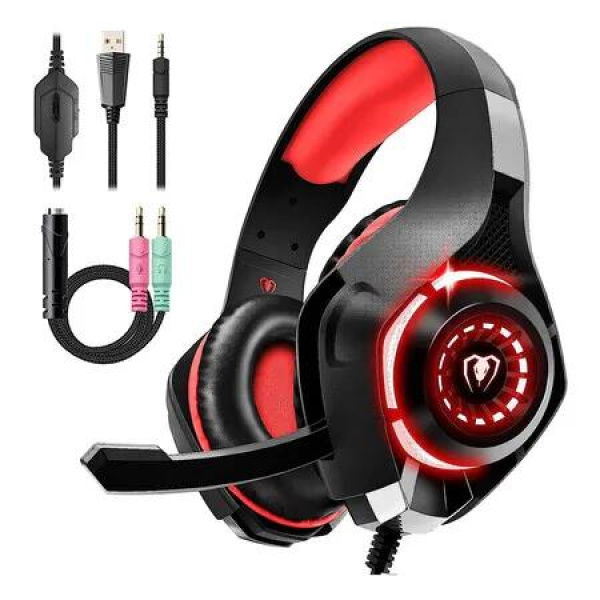 Gaming Headset Noise Cancelling Mic Deep Bass Stereo PS4 PS5 Switch PC Red Comfortable Audio Lightweight