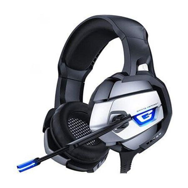 Gaming Headset With 360° Adjustable Noise-canceling Microphone LED Light And Memory For PS4 PS5 PC (Black Gray).