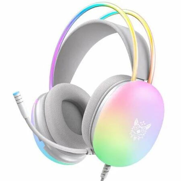 Gaming Headset with Microphone, RGB Rainbow Lighting, PC Wired Lightweight Gaming Headphones for PS4/PS5/Laptop/MAC,Surround Sound-White