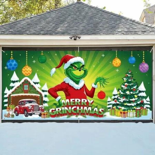 Garage Door Christmas Decorations Banner Large Backdrop Outdoor Merry Xmas Holiday Cover 400x180cm Festive Display Ornaments