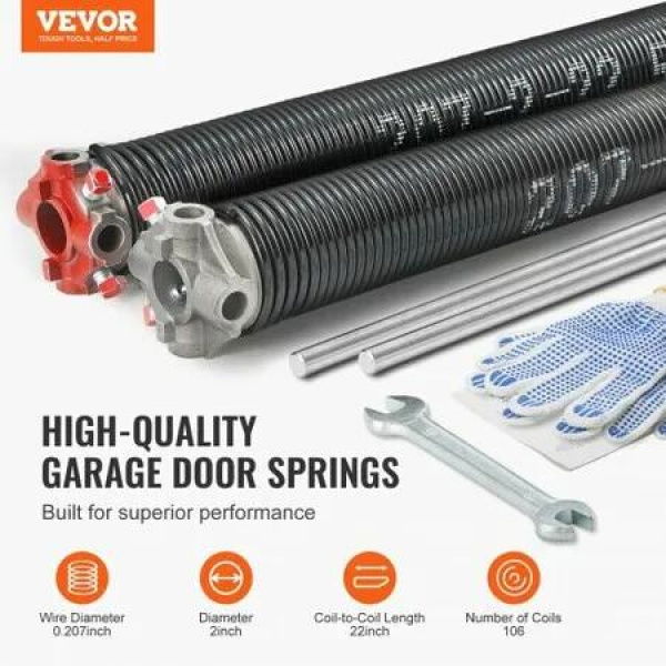 Garage Door Torsion Springs Pair of 0.207 x 2 x 22inch with Winding Bars