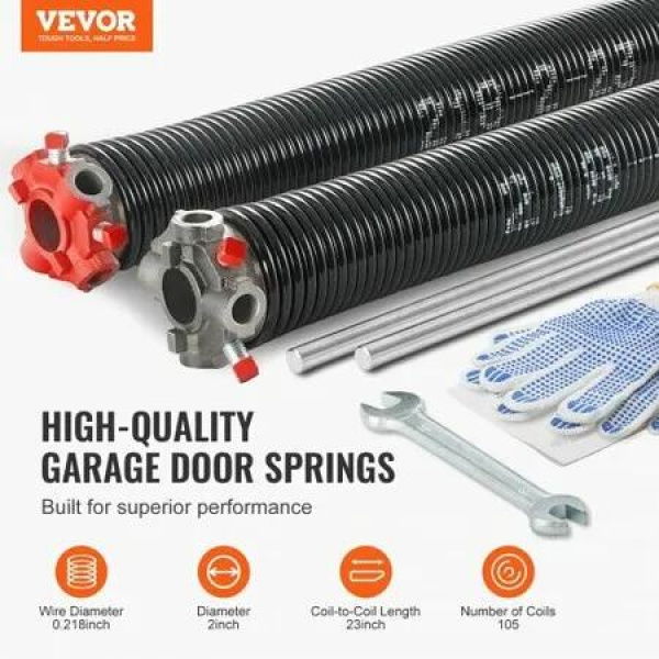 Garage Door Torsion Springs Pair of 0.218 x 2 x 23inch with Winding Bars