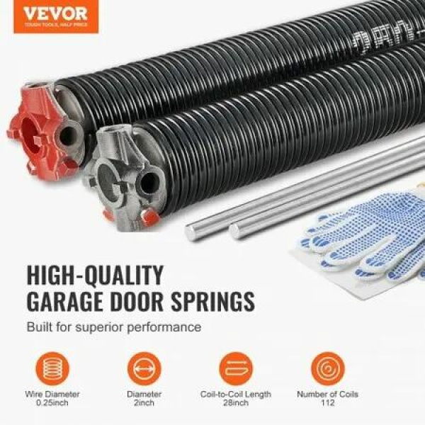 Garage Door Torsion Springs, Pair of Î¦6.35 x Î¦50.8 x 711.2mm, 16000 Cycles, Garage Door Springs with Non-Slip Winding Bars, Gloves and Mounting Wrench, Electrophoresis Coated for Replacement