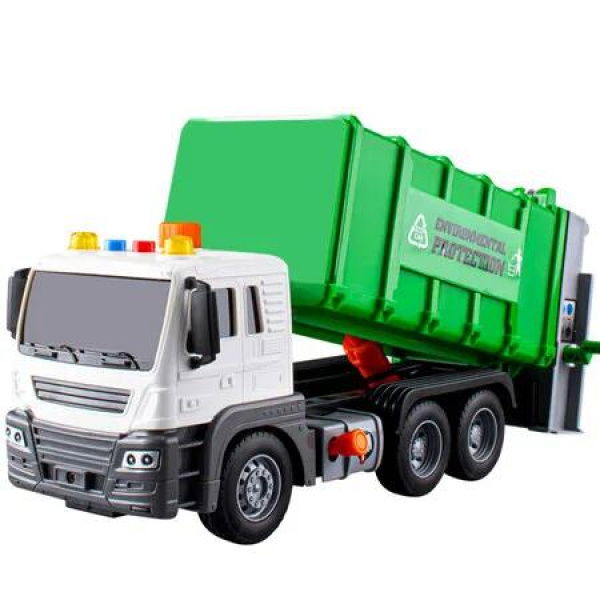 Garbage Truck Toys Playset, Realistic Trash Truck with 4 Trash Cans, Lifter Dumping Function, 4 Set Trash Cards, Toys for Boys 3+ Years Old