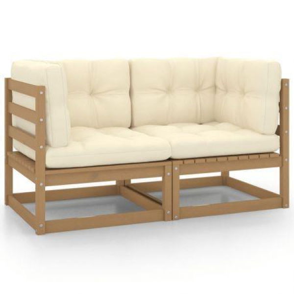 Garden 2-Seater Sofa With Cushions Honey Brown Solid Pinewood