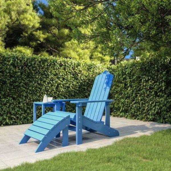 Garden Adirondack Chair With Footstool HDPE Aqua Blue