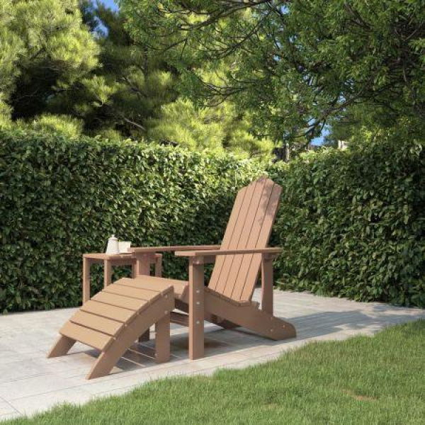 Garden Adirondack Chair With Footstool HDPE Brown