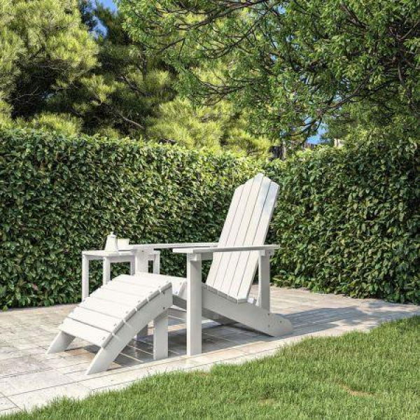 Garden Adirondack Chair With Footstool HDPE White