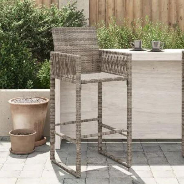 Garden Bar Stools 2 pcs Grey Poly Rattan