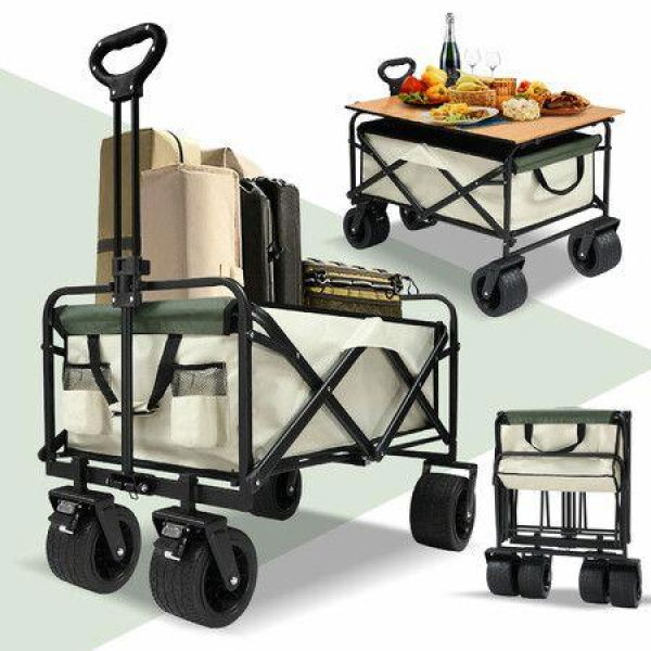 Garden Beach Cart Wagon Foldable Utility Shopping Trolley Trailer Outdoor Picnic Camping Sports Market Barrow Luggage Grocery Collapsible 150kg