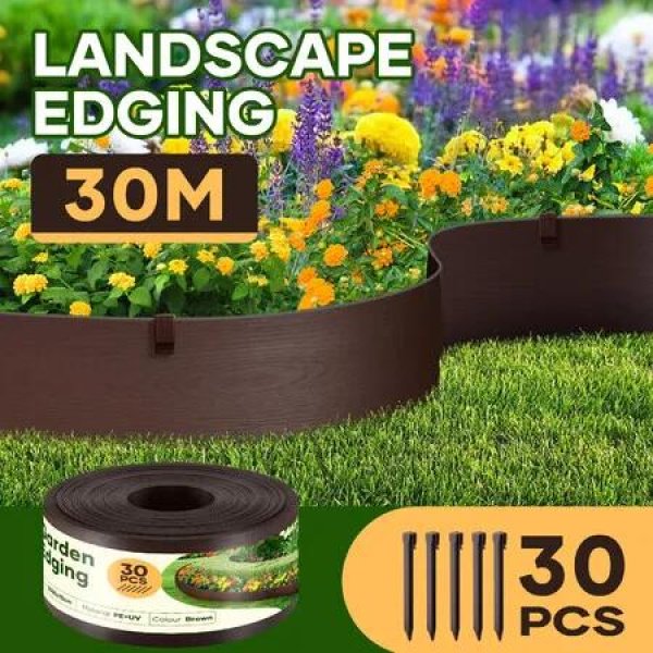 Garden Bed Edging 30mx15cm Lawn Border Landscape Flower Fence Plant Grass Path Driveway DIY Flexible Plastic Barrier Roll Kit