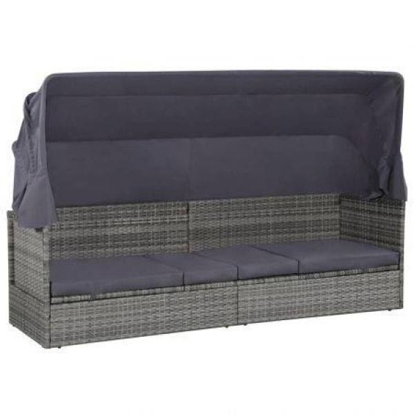 Garden Bed With Canopy Grey 205x62 Cm Poly Rattan