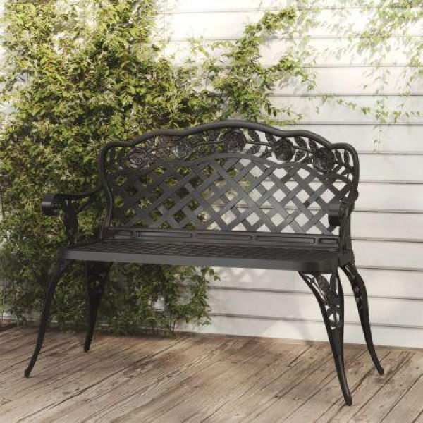 Garden Bench 108 Cm Cast Aluminium Black