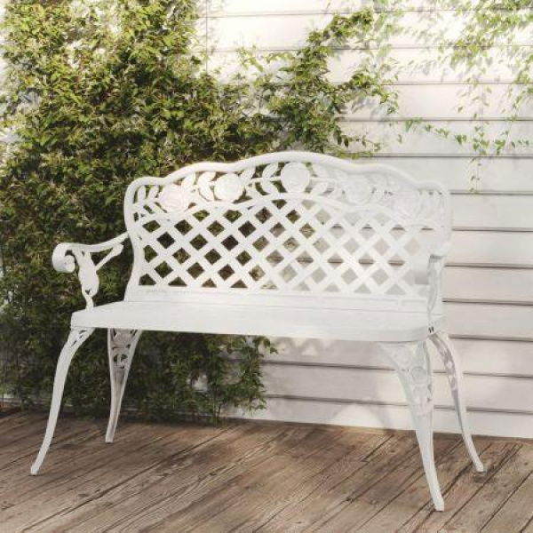 Garden Bench 108 Cm Cast Aluminium White