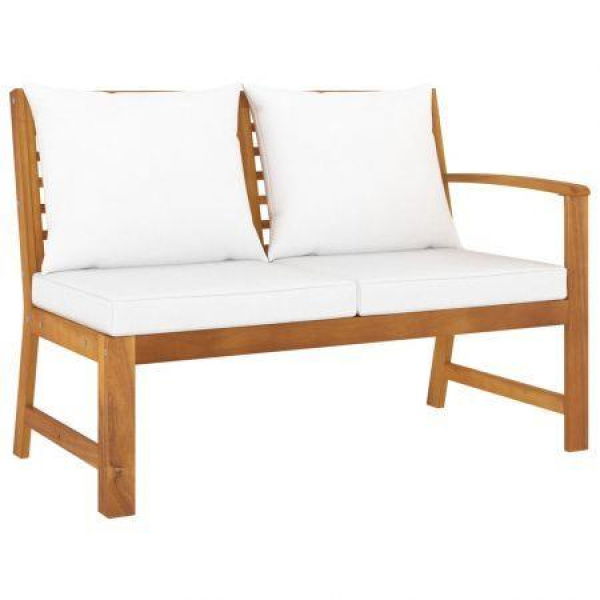 Garden Bench 114.5 Cm With Cream Cushion Solid Acacia Wood.