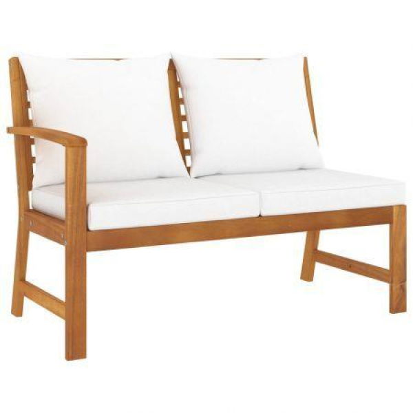 Garden Bench 114.5 Cm With Cream Cushion Solid Acacia Wood.